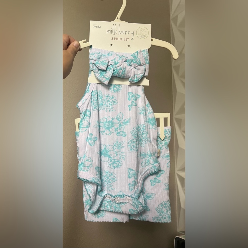 Milkberry Baby Girl Floral Tank Bodysuit with Shorts and Headband 3 Piece Set
